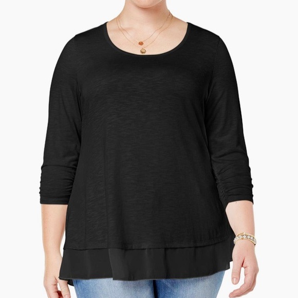 Style &Co Black Sheer Top 3/4 Sleeves blouse Size Petite Small - Picture 1 of 8